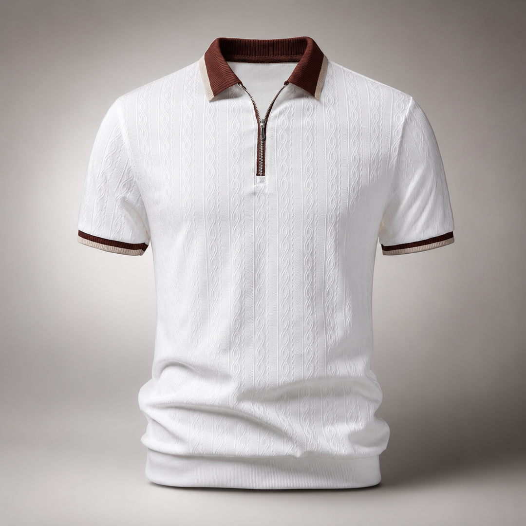 Polo a Maglia con Zip e Bordo a Contrasto