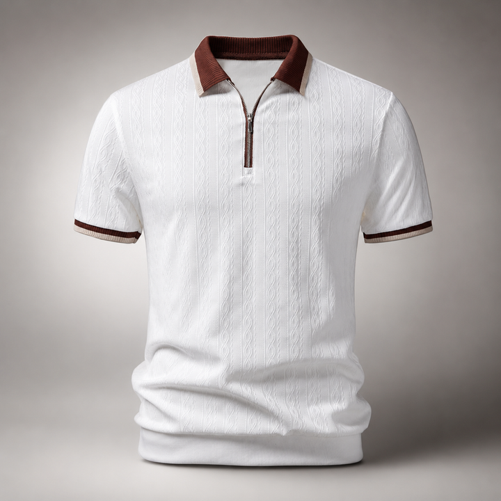 Polo a Maglia con Zip e Bordo a Contrasto
