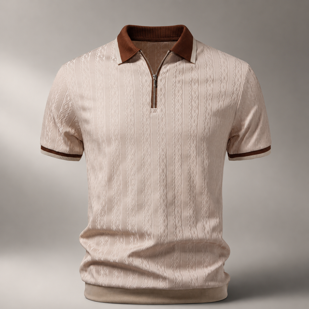 Polo a Maglia con Zip e Bordo a Contrasto