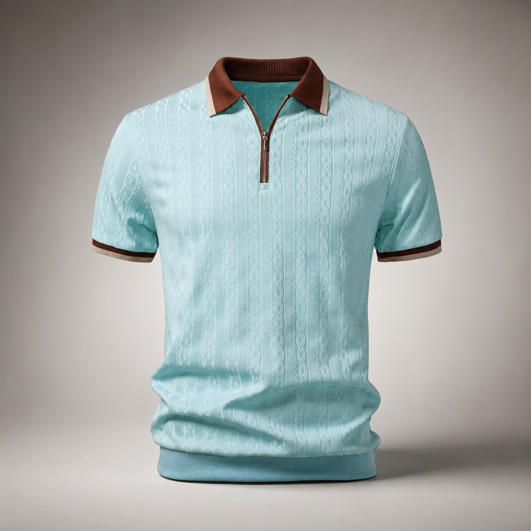 Polo a Maglia con Zip e Bordo a Contrasto