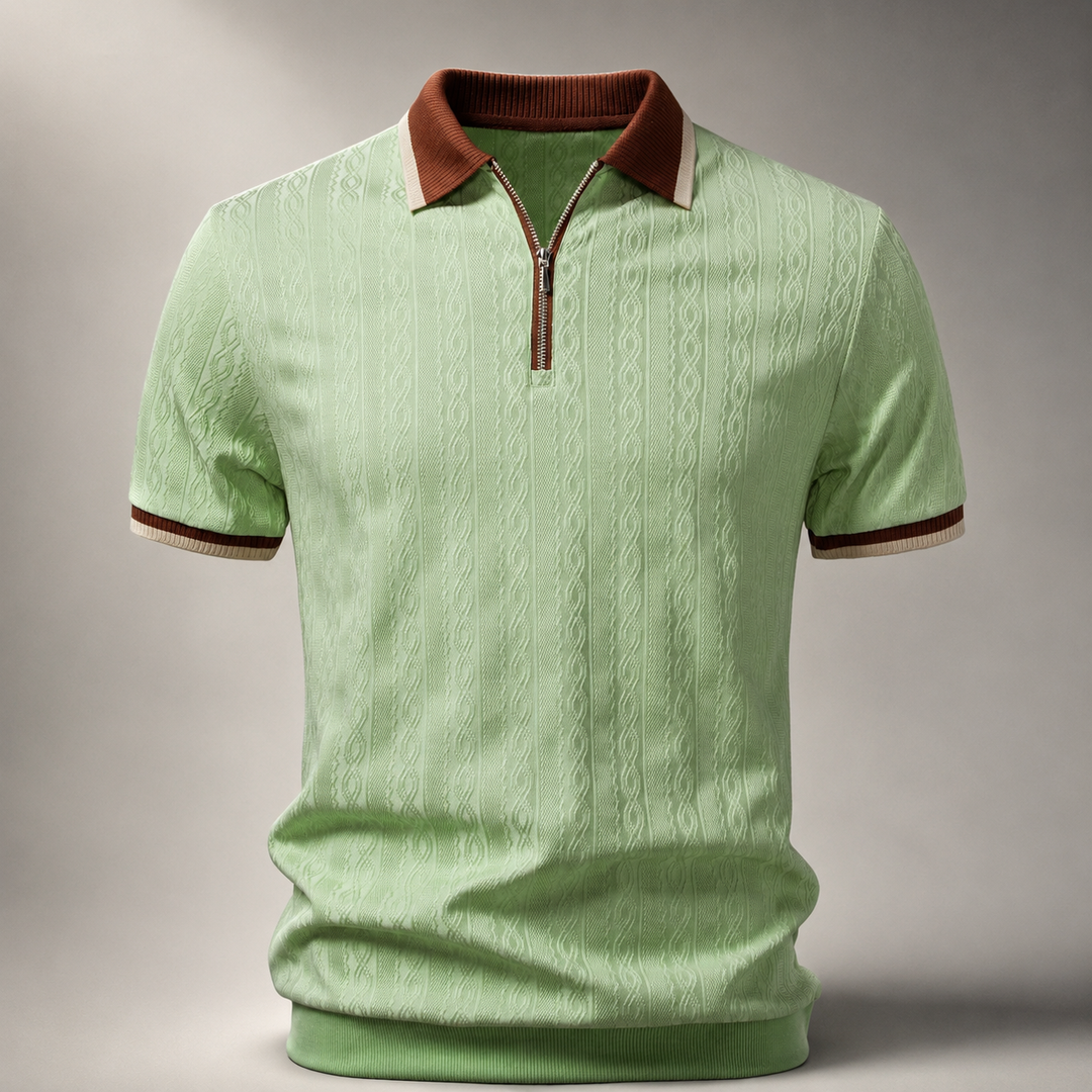 Polo a Maglia con Zip e Bordo a Contrasto