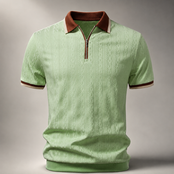 Polo a Maglia con Zip e Bordo a Contrasto
