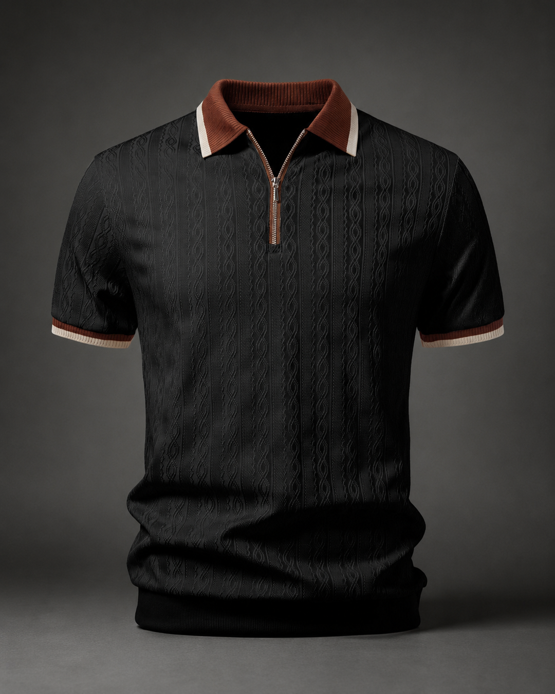 Polo a Maglia con Zip e Bordo a Contrasto