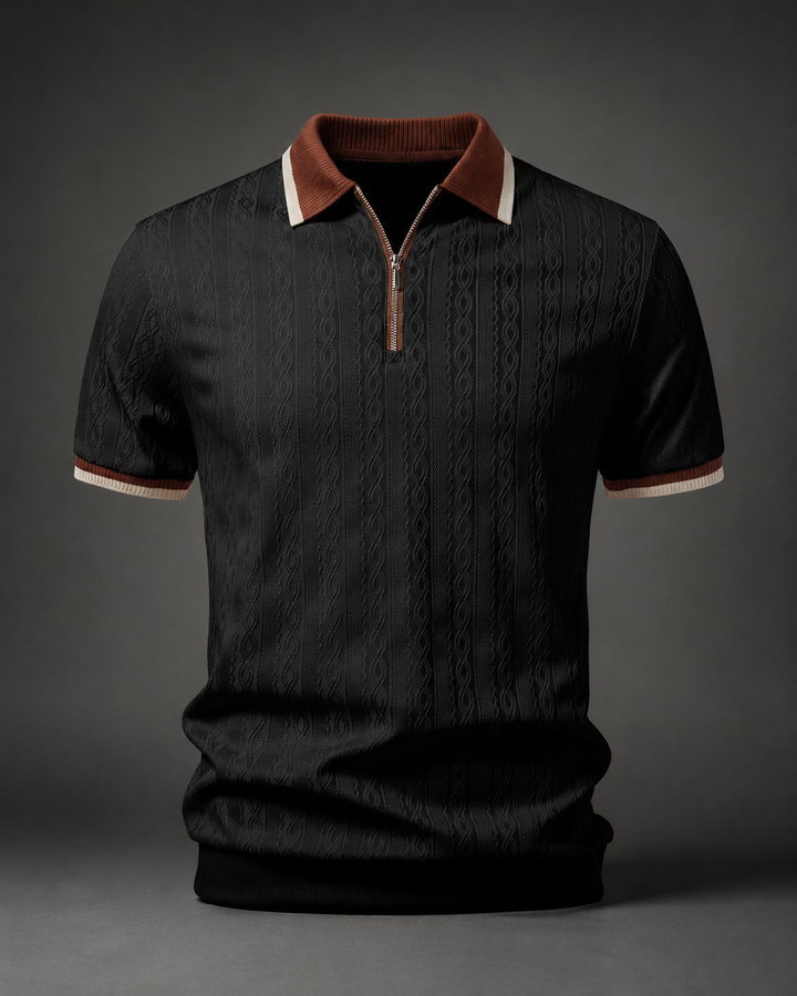 Polo a Maglia con Zip e Bordo a Contrasto