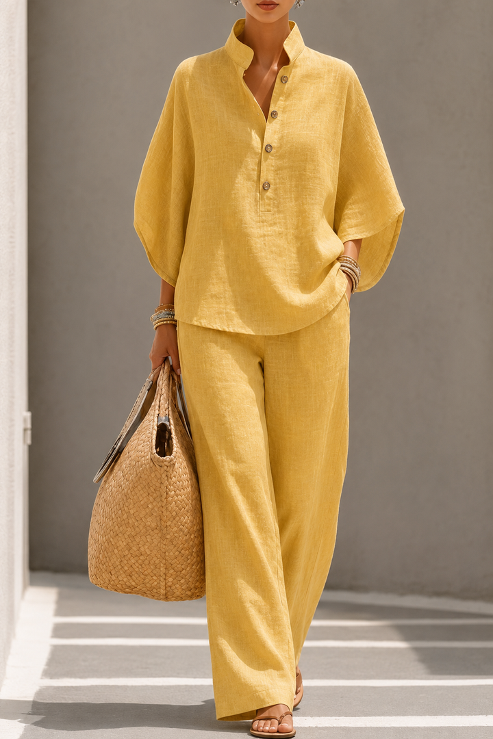 Maribel™ | Completo in lino con maniche a pipistrello e pantaloni larghi