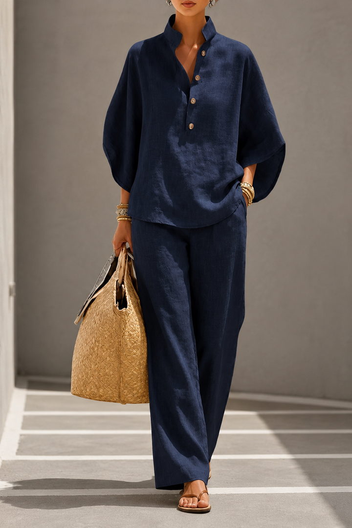 Maribel™ | Completo in lino con maniche a pipistrello e pantaloni larghi