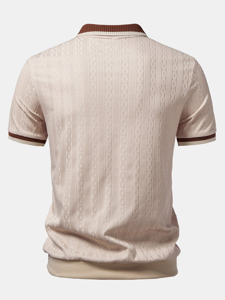 Polo a Maglia con Zip e Bordo a Contrasto
