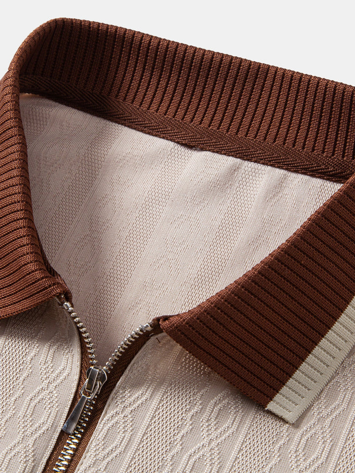 Polo a Maglia con Zip e Bordo a Contrasto